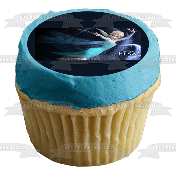 Frozen Elsa Casting Snowflakes with a Black Background Edible Cake Topper Image ABPID07160