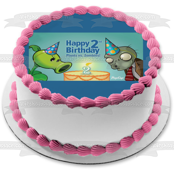 Happy 2nd Birthday Plants Vs Zombies Pea Shooter and a Zombie Edible Cake Topper Image ABPID07322