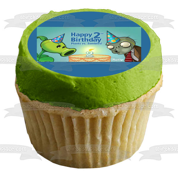 Happy 2nd Birthday Plants Vs Zombies Pea Shooter and a Zombie Edible Cake Topper Image ABPID07322