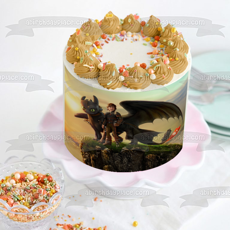 Cómo entrenar a tu dragón desdentado e hipo en una roca Imagen comestible para decoración de tarta ABPID07329 