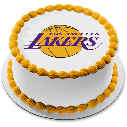 Imagen de decoración comestible para tarta de baloncesto de la NBA con el logotipo de Los Angeles Lakers ABPID07336 