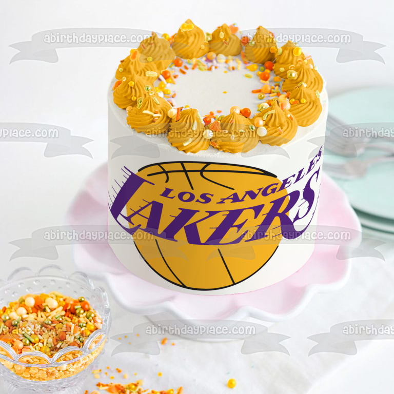 Imagen de decoración comestible para tarta de baloncesto de la NBA con el logotipo de Los Angeles Lakers ABPID07336 