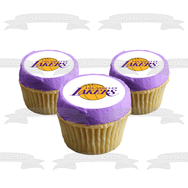 Imagen de decoración comestible para tarta de baloncesto de la NBA con el logotipo de Los Angeles Lakers ABPID07336 