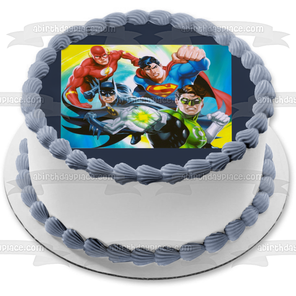 Superman Linterna Verde Batman y Flash Imagen comestible para decoración de tarta ABPID07188 