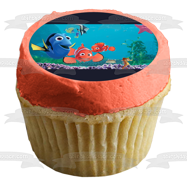 Buscando a Nemo Dory Nemo Marlin Peach Gill y Sheldon Imagen comestible para decoración de tarta ABPID07344 