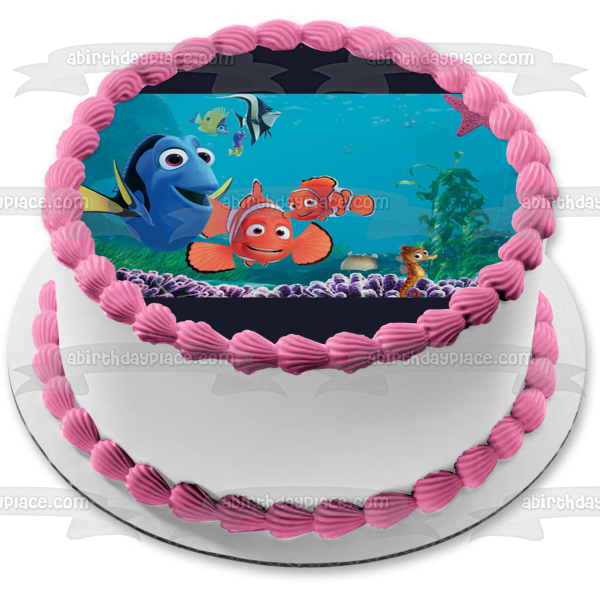 Buscando a Nemo Dory Nemo Marlin Peach Gill y Sheldon Imagen comestible para decoración de tarta ABPID07344 