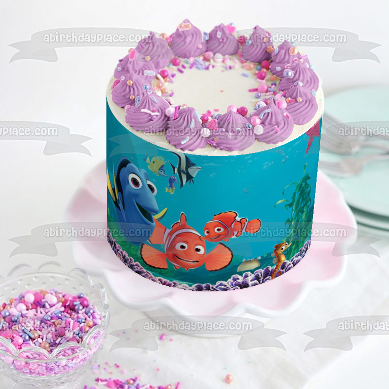 Finding Nemo Dory Nemo Marlin Peach Gill and Sheldon Edible Cake Topper Image ABPID07344