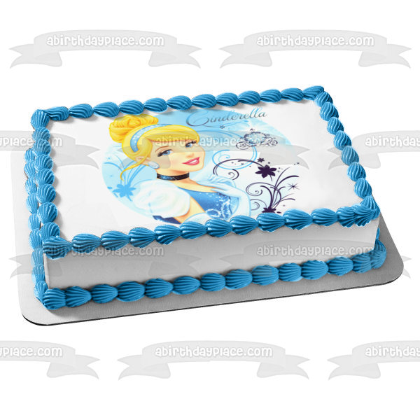 Princess Cinderella Blue Ball Gown Edible Cake Topper Image ABPID07351