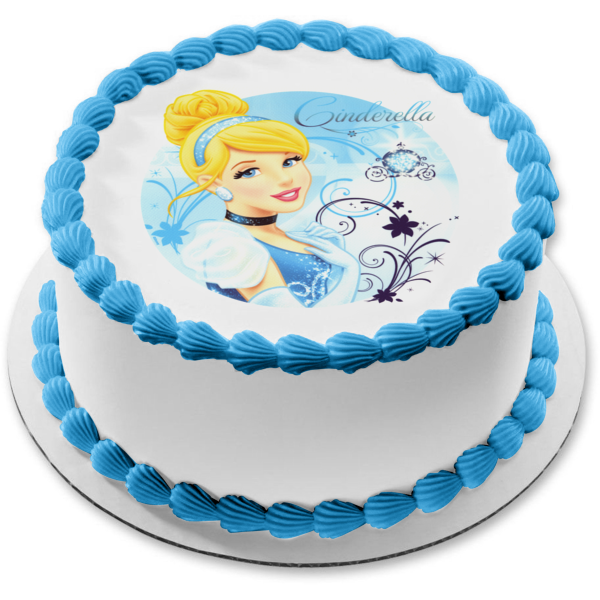 Princess Cinderella Blue Ball Gown Edible Cake Topper Image ABPID07351