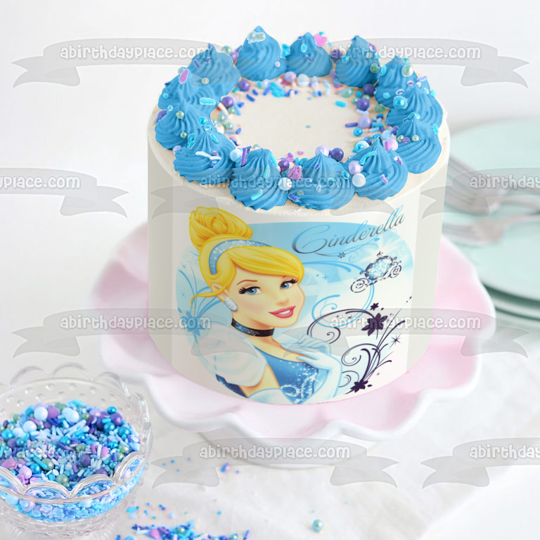 Princess Cinderella Blue Ball Gown Edible Cake Topper Image ABPID07351