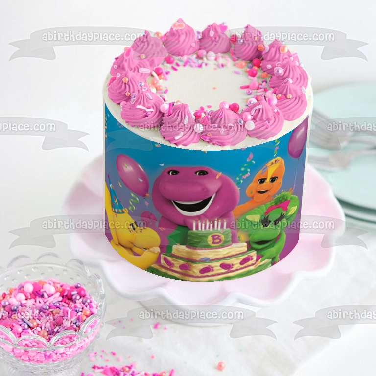 Barney Happy Birthday Baby Bop Bj Riff and a Cake Edible Cake Topper Image ABPID07352