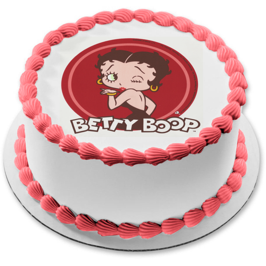 Betty Boop lanzando un beso y un fondo rojo Imagen comestible para decoración de tarta ABPID07213 