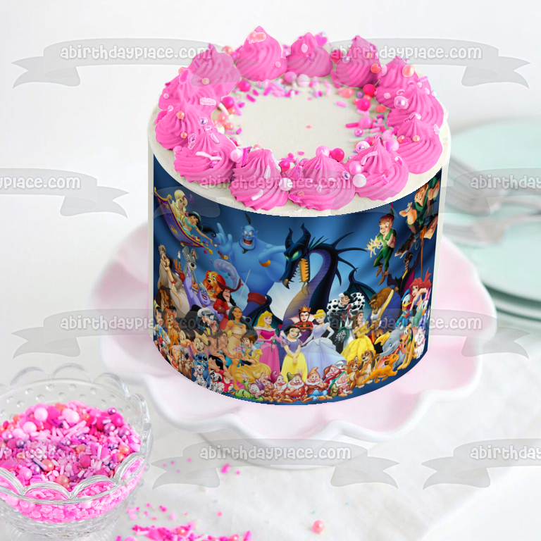 Aladdin Jasmine Genie Peter Pan Pinocchio Ariel Cinderella and Aurora Edible Cake Topper Image ABPID07225