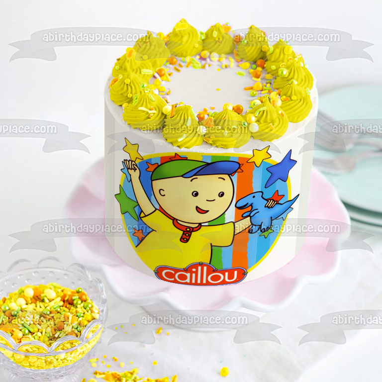 Imagen de decoración comestible para tarta con el logotipo de PBS Caillou, estrellas y desaliñado, ABPID07268 