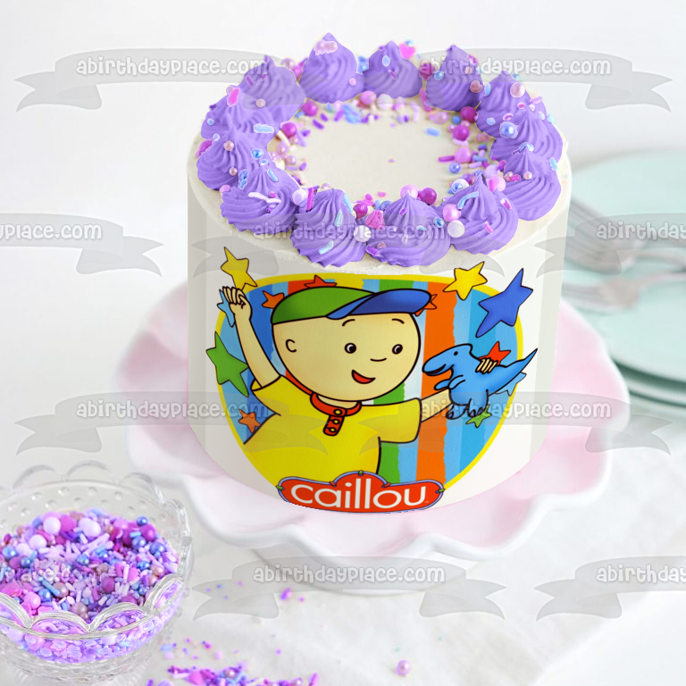 Imagen de decoración comestible para tarta con el logotipo de PBS Caillou, estrellas y desaliñado, ABPID07268 