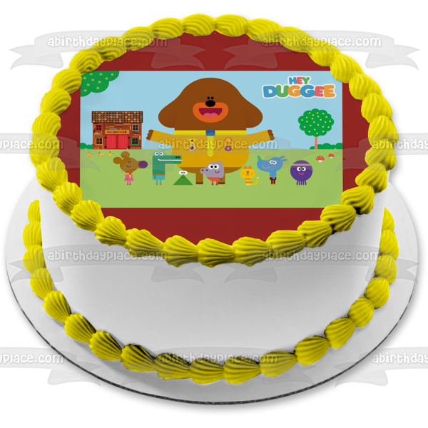 Hey Duggee Betty Happy Rolly Tag Norrie Enid Tino Clubhouse and Trees Edible Cake Topper Image ABPID07282