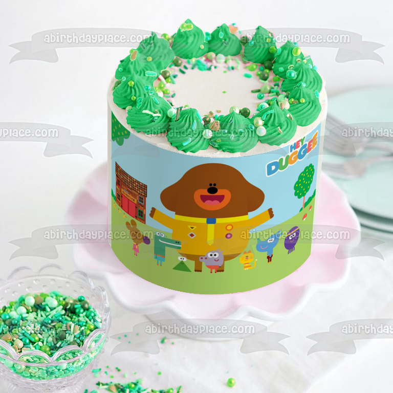 Hey Duggee Betty Happy Rolly Tag Norrie Enid Tino Clubhouse and Trees Edible Cake Topper Image ABPID07282