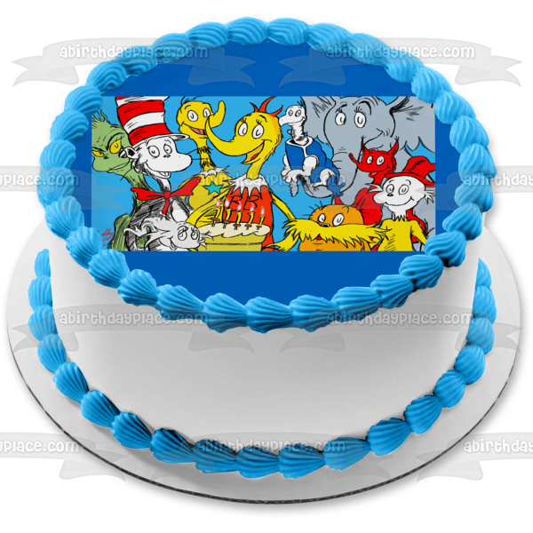 Dr. Seuss Horton escucha a quién El gato con sombrero, el Lorax y un pastel Imagen comestible para decoración de pastel ABPID07288 