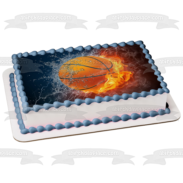 Imagen comestible para decoración de tarta de baloncesto, fuego y hielo, ABPID07628 