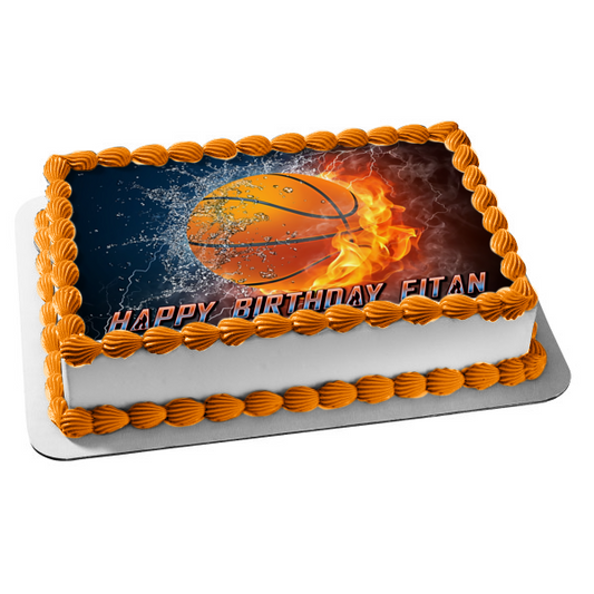 Imagen comestible para decoración de tarta de baloncesto, fuego y hielo, ABPID07628 