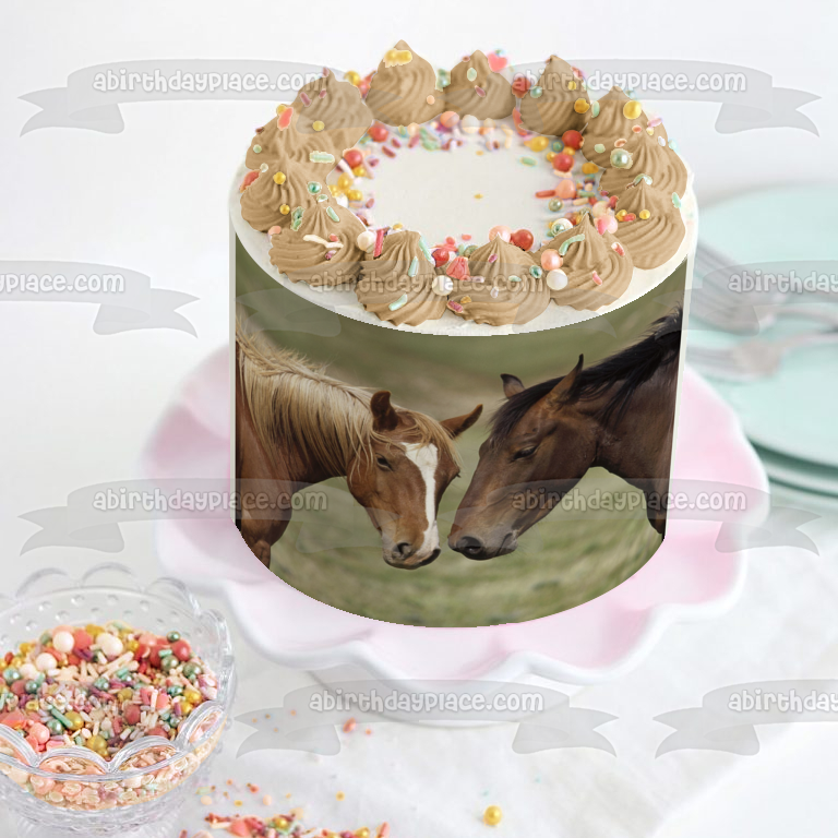 Imagen de decoración comestible para tarta con animales marrones de caballos ABPID07492 