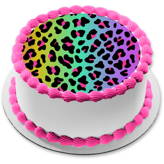 Adorno comestible para tarta con estampado de guepardo y leopardo arcoíris, imagen ABPID55390 