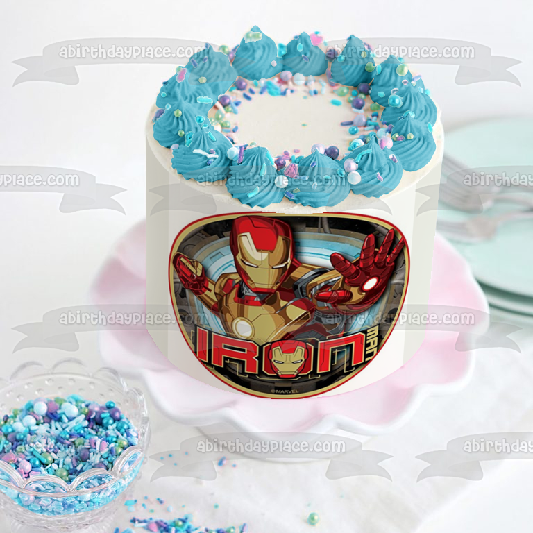 Imagen comestible para decoración de tarta de Iron Man y su logotipo ABPID07704 