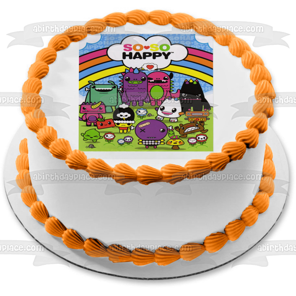 So so Happy Monsters and a Rainbow Edible Cake Topper Image ABPID07750