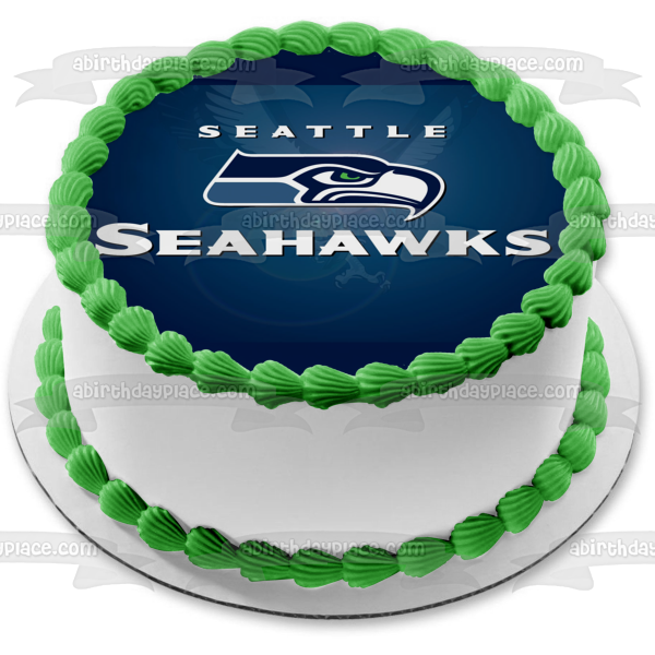 Imagen comestible para decoración de tarta con el logotipo de los Seattle Seahawks de la NFL, fondo azul, ABPID07774 