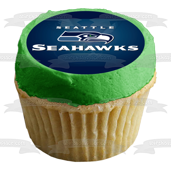 Imagen comestible para decoración de tarta con el logotipo de los Seattle Seahawks de la NFL, fondo azul, ABPID07774 