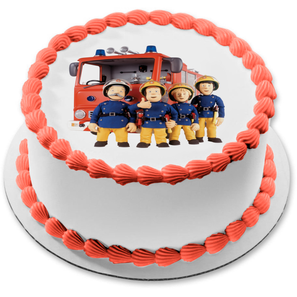 Imagen comestible para tarta con compañeros de trabajo del bombero Sam y un camión de bomberos ABPID07915 