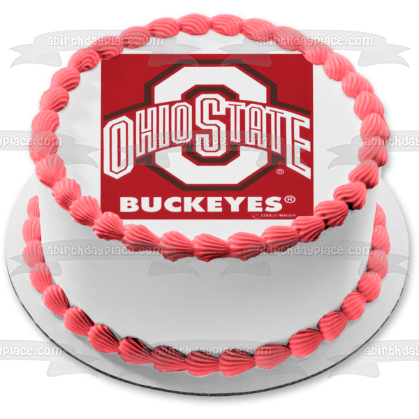 Imagen comestible para decoración de tarta con el logotipo de los Ohio State Buckeyes de la NCAA y un fondo rojo ABPID07922 