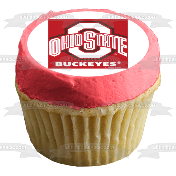 Imagen comestible para decoración de tarta con el logotipo de los Ohio State Buckeyes de la NCAA y un fondo rojo ABPID07922 