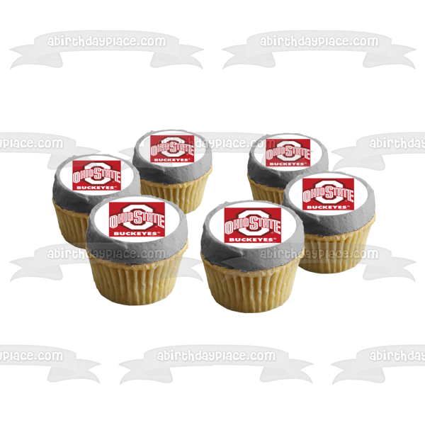 Imagen comestible para decoración de tarta con el logotipo de los Ohio State Buckeyes de la NCAA y un fondo rojo ABPID07922 