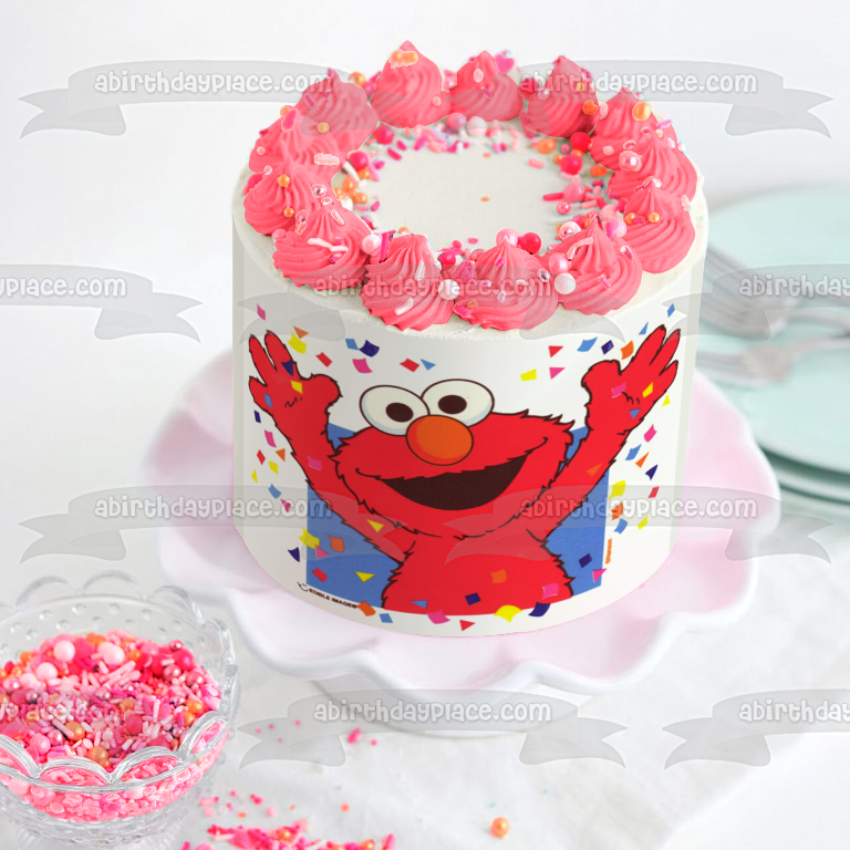 Imagen comestible para decoración de tarta con confeti de Elmo de Barrio Sésamo ABPID07794 