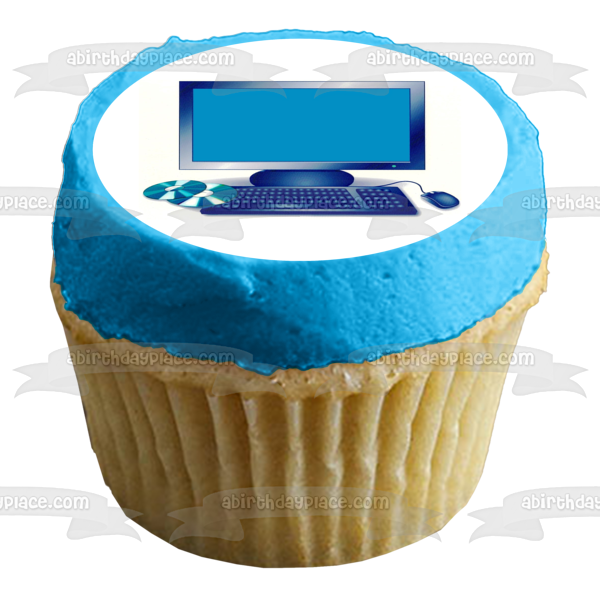 Personal Computer Cd's Blue Edible Cake Topper Image ABPID07802