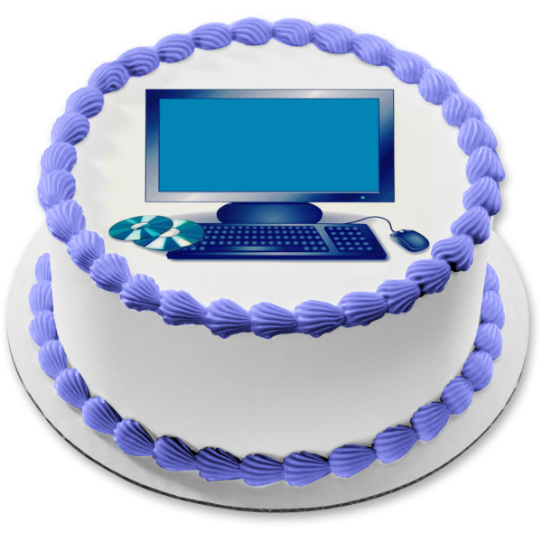 Personal Computer Cd's Blue Edible Cake Topper Image ABPID07802