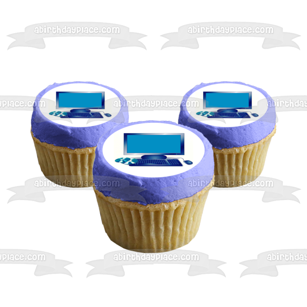 Personal Computer Cd's Blue Edible Cake Topper Image ABPID07802