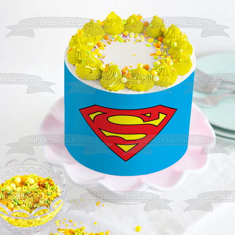 Superman Logo on a Blue Background Edible Cake Topper Image ABPID07935