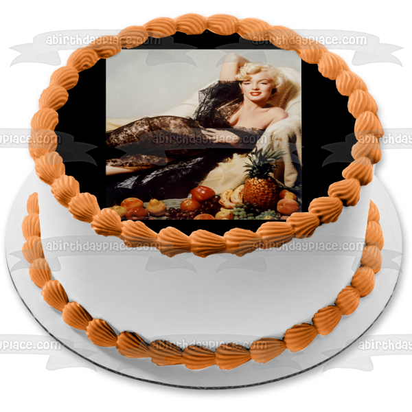 Marilyn Monroe vestido negro piña plátano manzana uvas peras adorno comestible para tarta imagen ABPID07825 