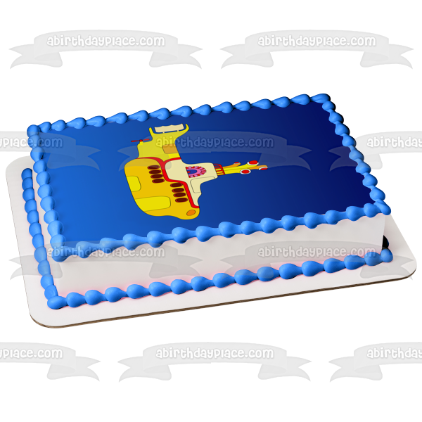 Imagen comestible para decoración de tarta, submarino amarillo de los Beatles con fondo azul, ABPID07863 