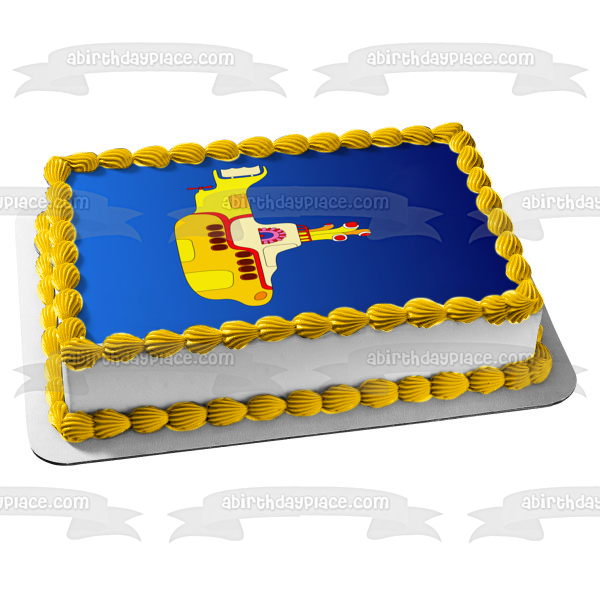 Imagen comestible para decoración de tarta, submarino amarillo de los Beatles con fondo azul, ABPID07863 