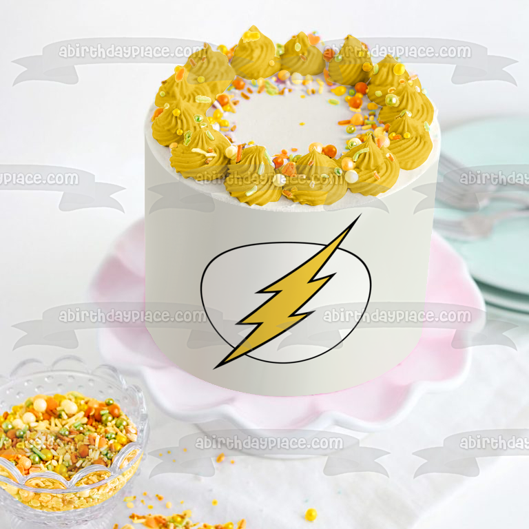 The Flash Logo Lightening Bolt with a White Background Edible Cake Topper Image ABPID07972