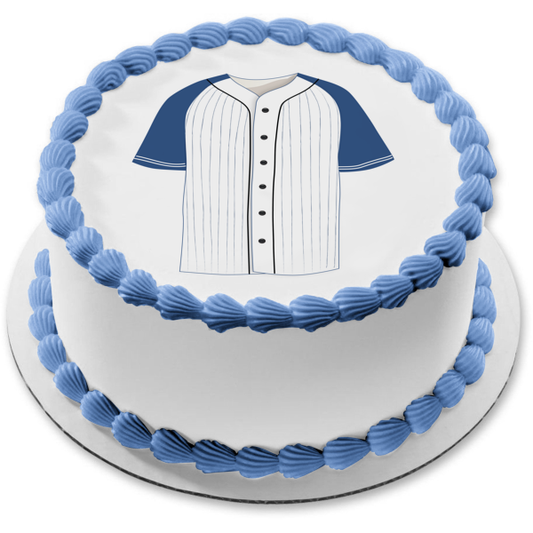 Decoración comestible para tarta deportiva con camiseta de béisbol, color azul y blanco, imagen ABPID08016 