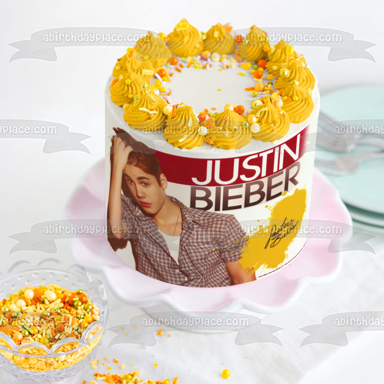 Imagen de adorno comestible para pastel de Justin Bieber y su firma ABPID06096 