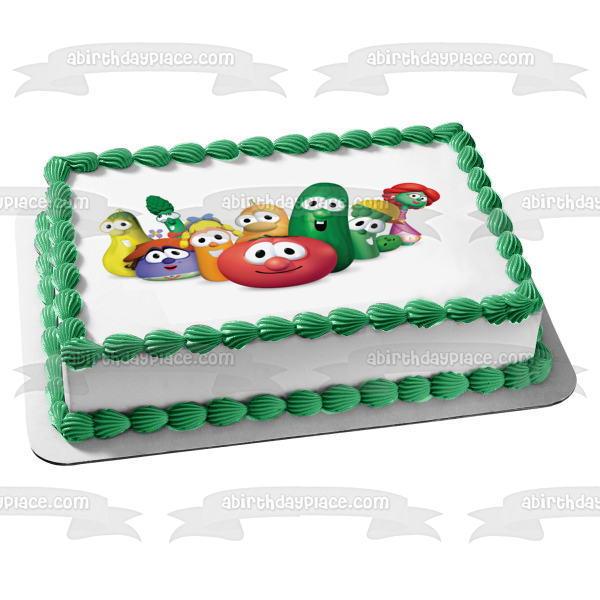 Veggietales Bob el tomate Larry el pepino y espárragos junior Imagen comestible para decoración de tarta ABPID08034 