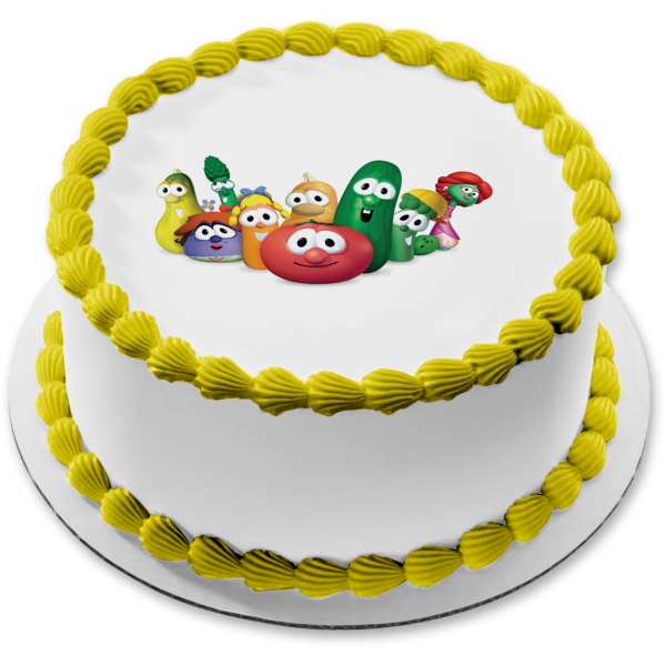 Veggietales Bob el tomate Larry el pepino y espárragos junior Imagen comestible para decoración de tarta ABPID08034 