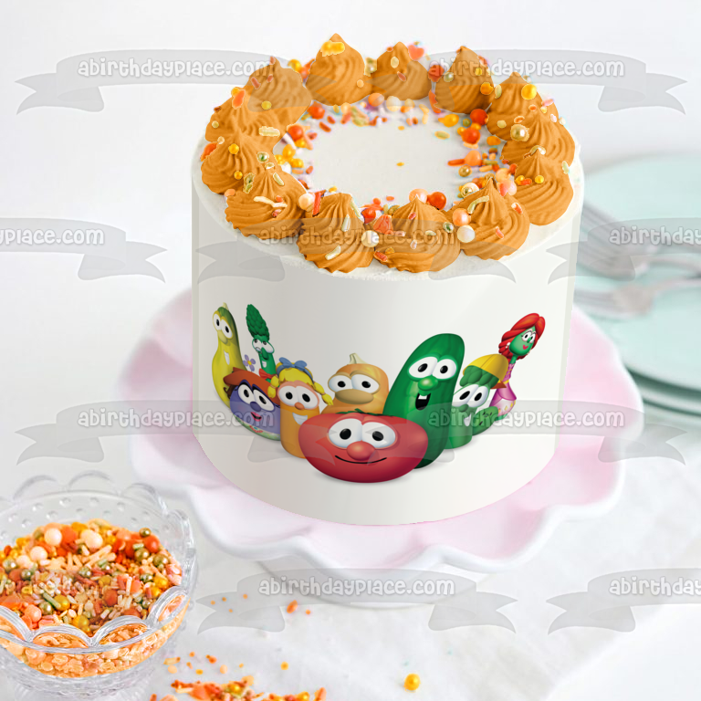 Veggietales Bob el tomate Larry el pepino y espárragos junior Imagen comestible para decoración de tarta ABPID08034 