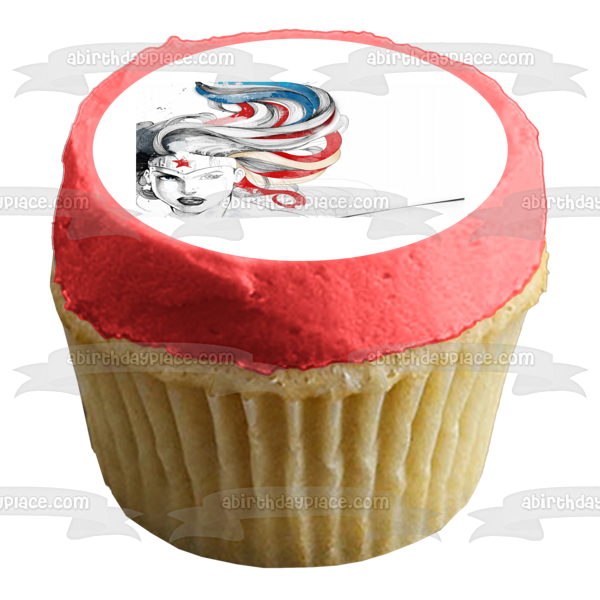 Wonder Woman Red White Blue Edible Cake Topper Image ABPID08049