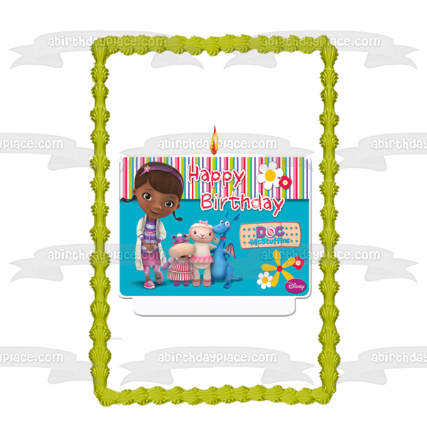 Doc McStuffins Happy Birthday Lambie Stuffy and Hallie Edible Cake Topper Image ABPID08063